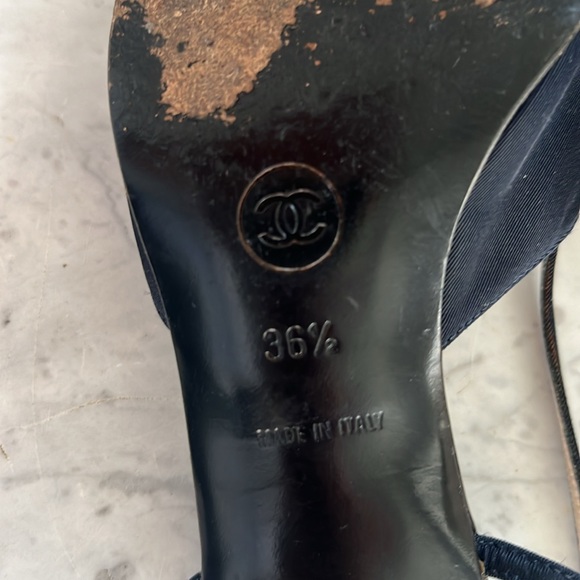 CHANEL Authentic Navy & Black Cap Toe Slingback Heels 36.5 - Picture 6 of 8